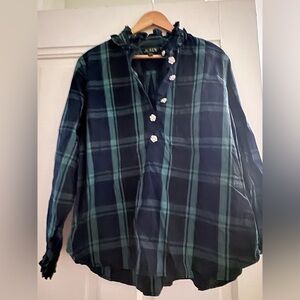 J crew plaid popover shirt with embellished buttons sz 18